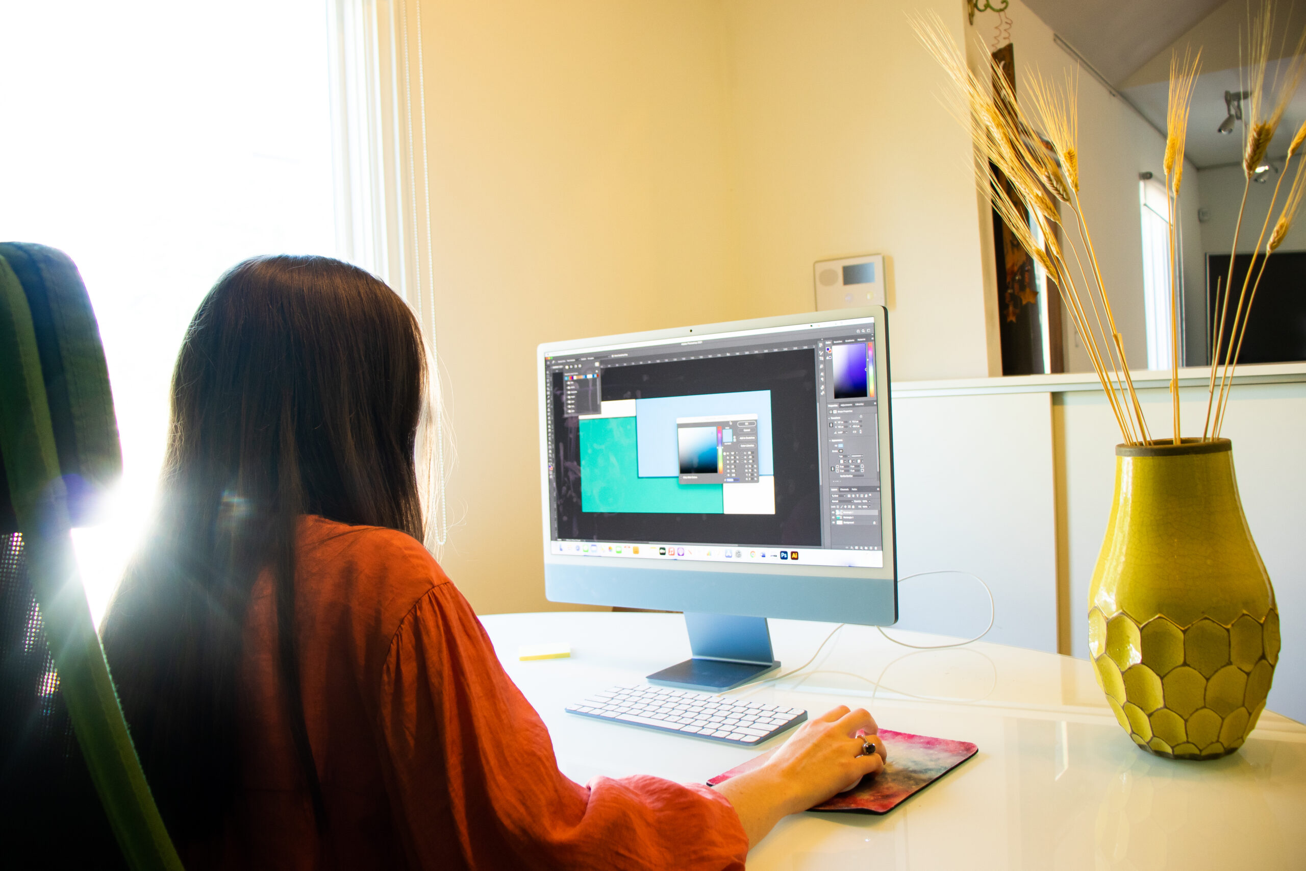 Female working on a computer screen